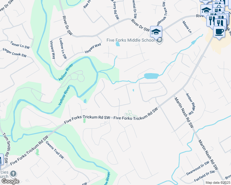 map of restaurants, bars, coffee shops, grocery stores, and more near 3498 Runelle Place Southwest in Lilburn