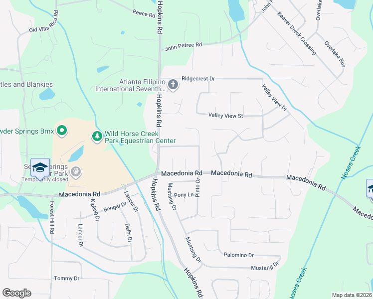 map of restaurants, bars, coffee shops, grocery stores, and more near 3504 Hopkins Way in Powder Springs