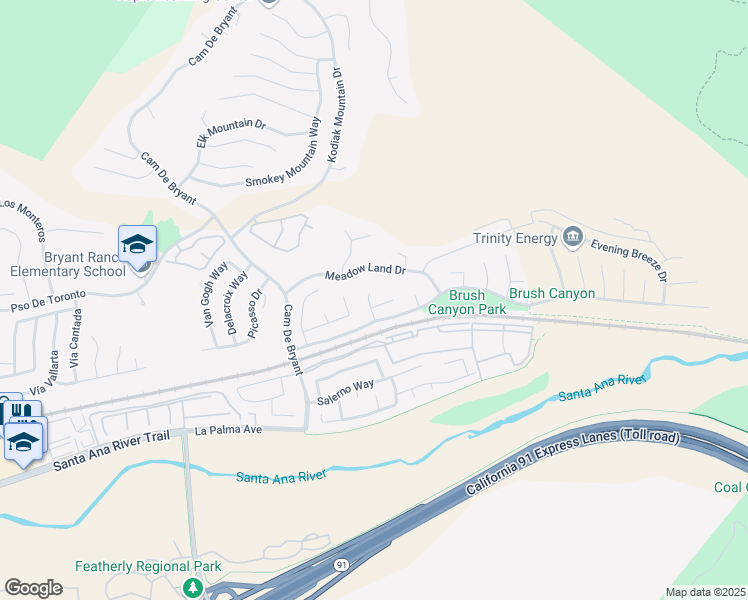 map of restaurants, bars, coffee shops, grocery stores, and more near 28105 Hollyberry Lane in Yorba Linda