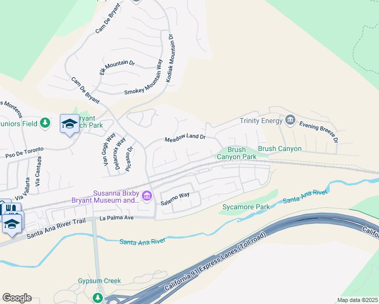 map of restaurants, bars, coffee shops, grocery stores, and more near 28105 Hollyberry Lane in Yorba Linda