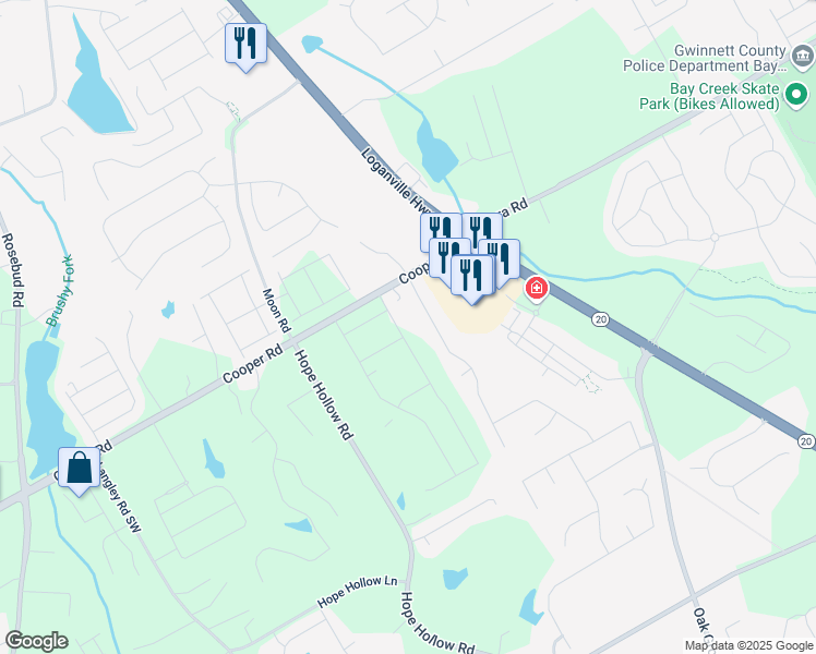 map of restaurants, bars, coffee shops, grocery stores, and more near 2770 Westgate Park Drive in Loganville