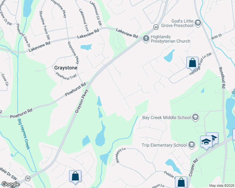 map of restaurants, bars, coffee shops, grocery stores, and more near 2265 Wilshire Drive in Grayson