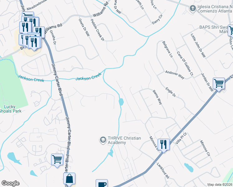 map of restaurants, bars, coffee shops, grocery stores, and more near 528 Fire Fly Drive in Tucker
