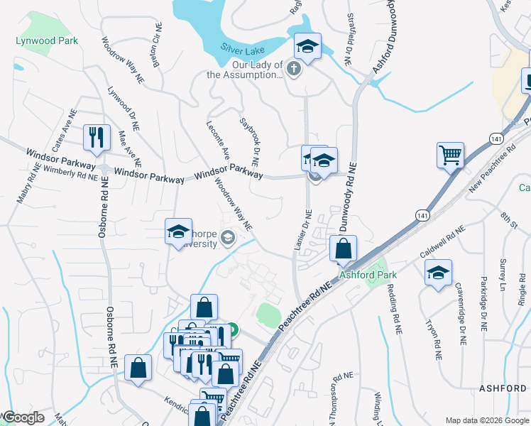 map of restaurants, bars, coffee shops, grocery stores, and more near 3013 Oglethorpe Way Northeast in Atlanta