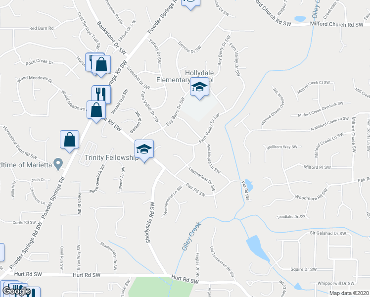 map of restaurants, bars, coffee shops, grocery stores, and more near 3084 Fern Valley Drive Southwest in Marietta