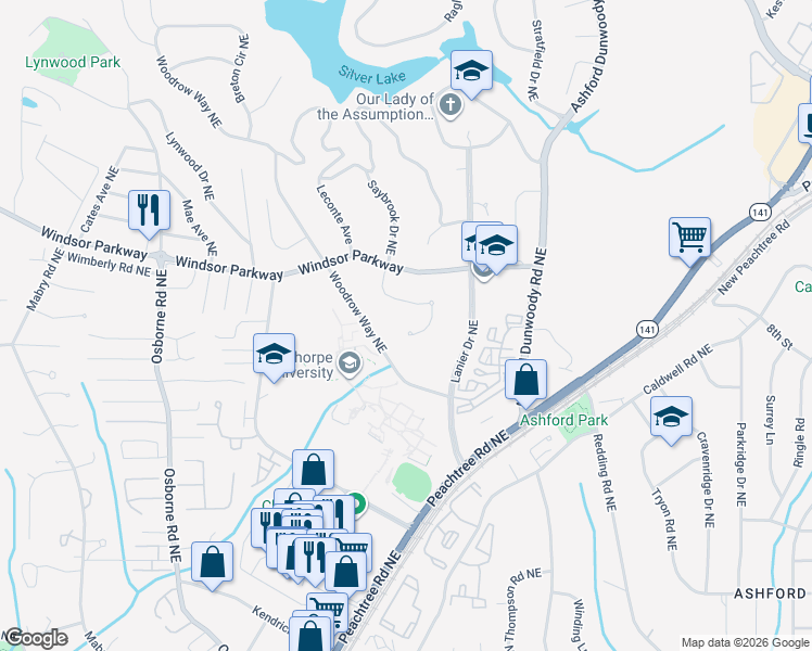 map of restaurants, bars, coffee shops, grocery stores, and more near 3013 Oglethorpe Way Northeast in Atlanta