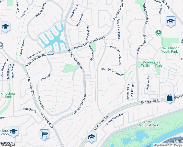 map of restaurants, bars, coffee shops, grocery stores, and more near 5550 Avenida El Cid in Yorba Linda