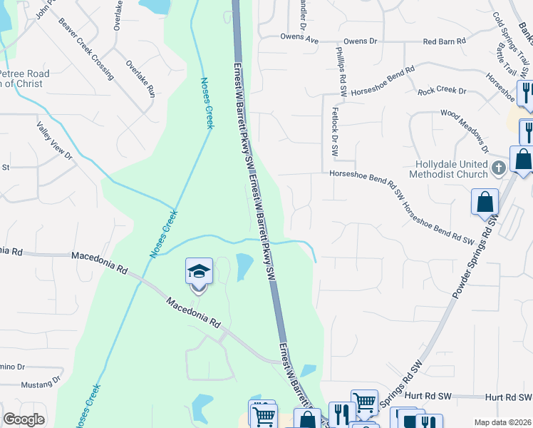 map of restaurants, bars, coffee shops, grocery stores, and more near 2854 Old Horseshoe Bend Road Southwest in Marietta