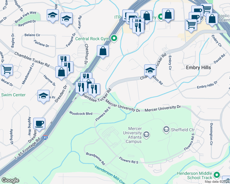 map of restaurants, bars, coffee shops, grocery stores, and more near 3005 Chamblee Tucker Road in Atlanta