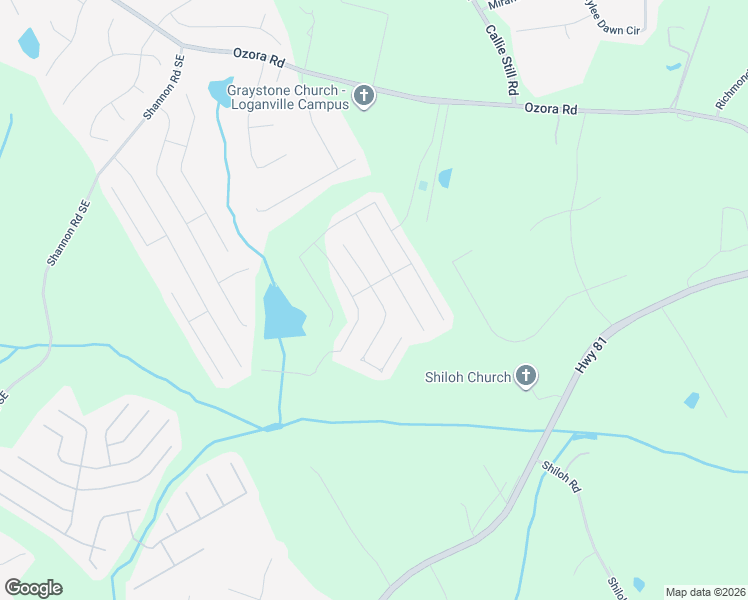 map of restaurants, bars, coffee shops, grocery stores, and more near 1447 Casual Ridge Run Southeast in Loganville
