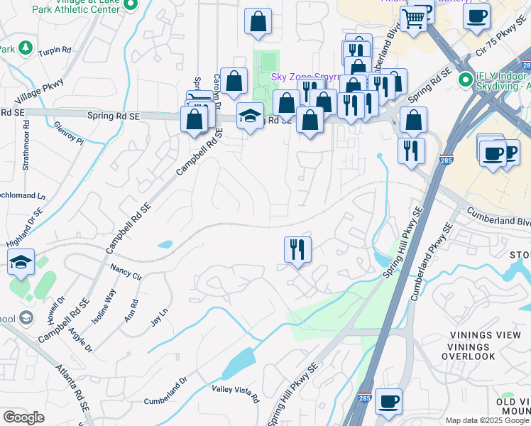 map of restaurants, bars, coffee shops, grocery stores, and more near 1560 Wicker Wood Place in Smyrna
