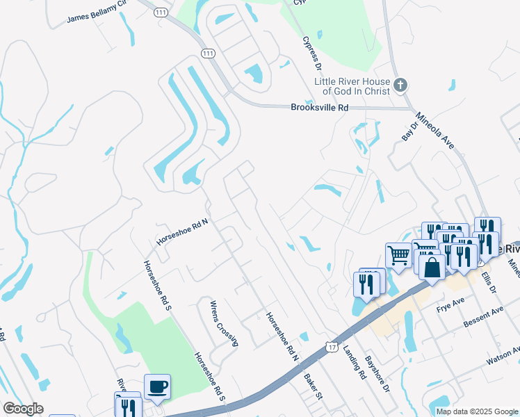 map of restaurants, bars, coffee shops, grocery stores, and more near 4137 Hibiscus Drive in Little River