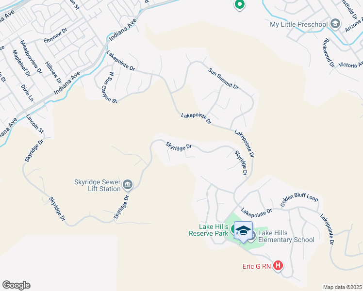 map of restaurants, bars, coffee shops, grocery stores, and more near 16034 Skyridge Drive in Riverside