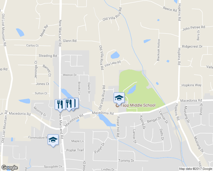 map of restaurants, bars, coffee shops, grocery stores, and more near 3055 Old Villa Rica Road in Powder Springs