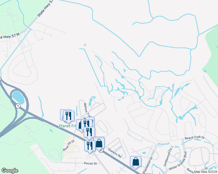 map of restaurants, bars, coffee shops, grocery stores, and more near 482 Nature Trail in Little River