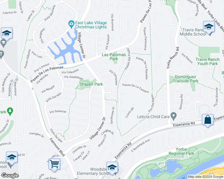 map of restaurants, bars, coffee shops, grocery stores, and more near 5540 Avenida El Cid in Yorba Linda