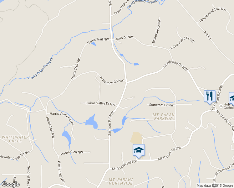 map of restaurants, bars, coffee shops, grocery stores, and more near 4520 Garmon Road Northwest in Atlanta
