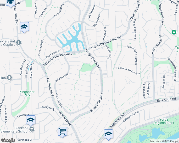 map of restaurants, bars, coffee shops, grocery stores, and more near 20485 Vía Talavera in Yorba Linda