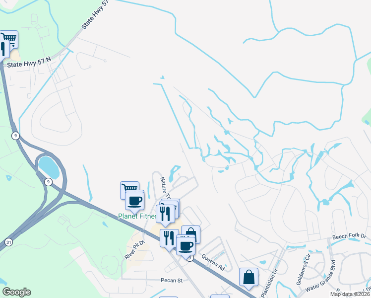 map of restaurants, bars, coffee shops, grocery stores, and more near 482 Nature Trail in Little River