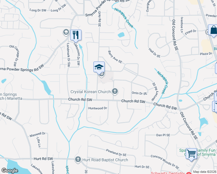 map of restaurants, bars, coffee shops, grocery stores, and more near 3071 Norton Court Southeast in Smyrna