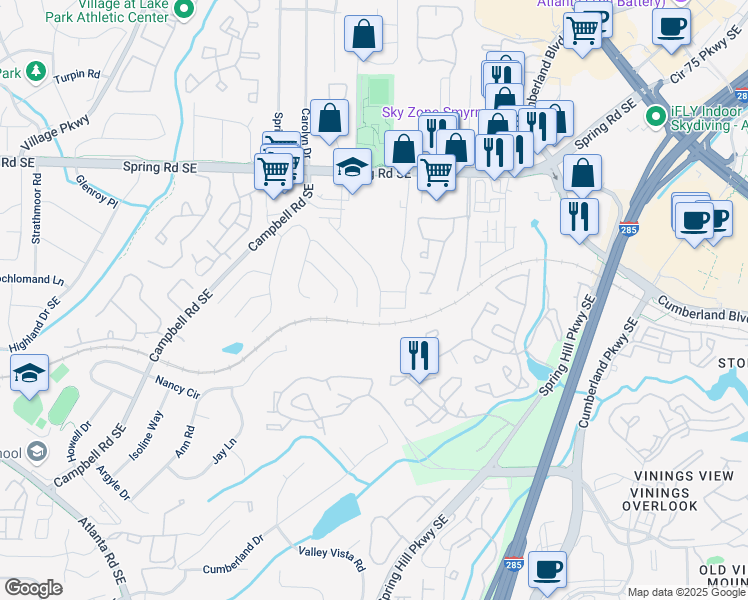 map of restaurants, bars, coffee shops, grocery stores, and more near 1556 Wicker Wood Place in Smyrna