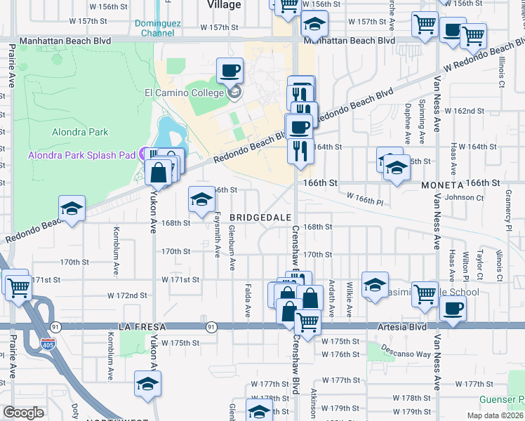 map of restaurants, bars, coffee shops, grocery stores, and more near 16623 Ogram Avenue in Torrance