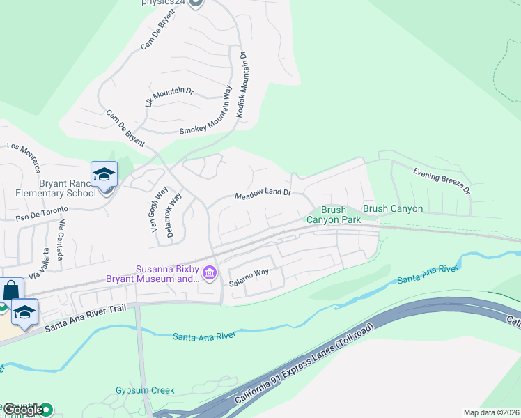 map of restaurants, bars, coffee shops, grocery stores, and more near 5555 Mulberry Way in Yorba Linda