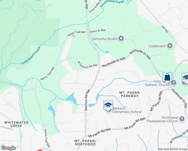 map of restaurants, bars, coffee shops, grocery stores, and more near 4520 Garmon Road Northwest in Atlanta
