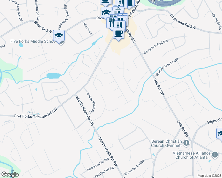 map of restaurants, bars, coffee shops, grocery stores, and more near 3163 Pine Cone Ct SW in Lilburn
