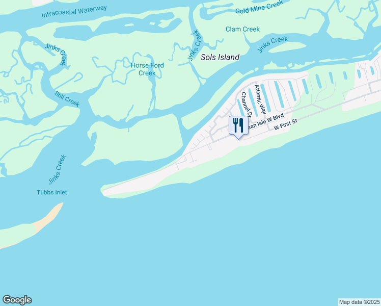 map of restaurants, bars, coffee shops, grocery stores, and more near 37 Ocean Isle West Boulevard in Ocean Isle Beach