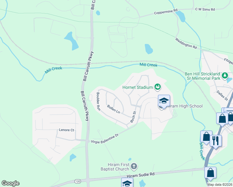 map of restaurants, bars, coffee shops, grocery stores, and more near 587 Boulder Run in Dallas