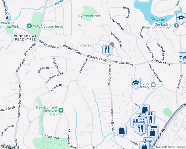 map of restaurants, bars, coffee shops, grocery stores, and more near 1067 Mabry Oaks Drive in Atlanta