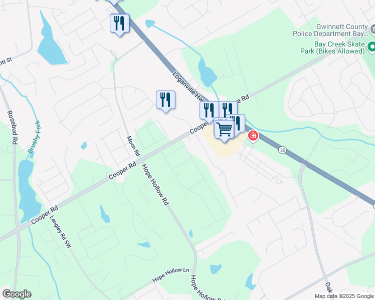 map of restaurants, bars, coffee shops, grocery stores, and more near 2770 Westgate Park Drive in Loganville