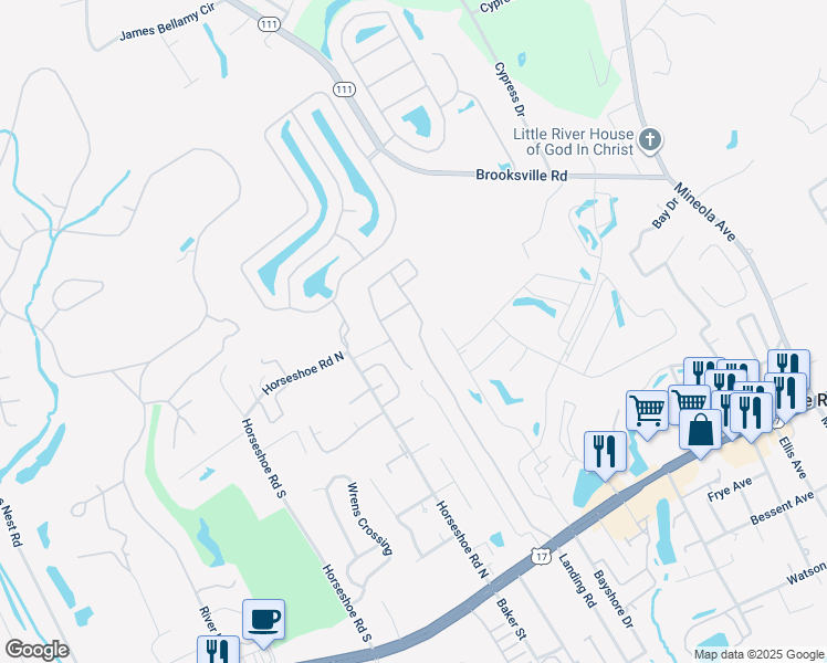 map of restaurants, bars, coffee shops, grocery stores, and more near 4136 Hibiscus Drive in Little River