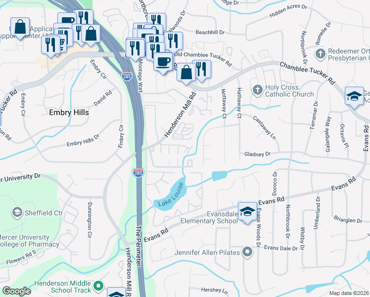map of restaurants, bars, coffee shops, grocery stores, and more near 3501 Ashwood Lane in Atlanta