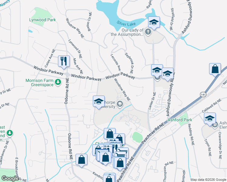 map of restaurants, bars, coffee shops, grocery stores, and more near 3032 Hermance Drive Northeast in Atlanta