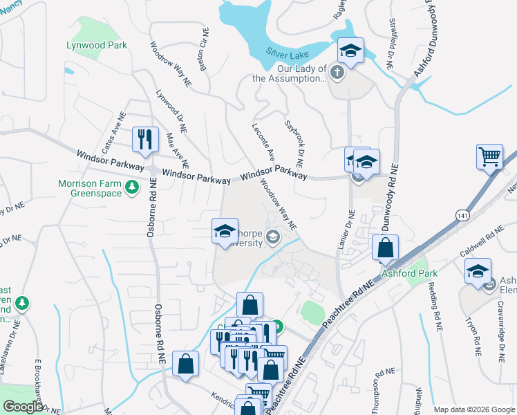 map of restaurants, bars, coffee shops, grocery stores, and more near 3032 Hermance Drive Northeast in Atlanta