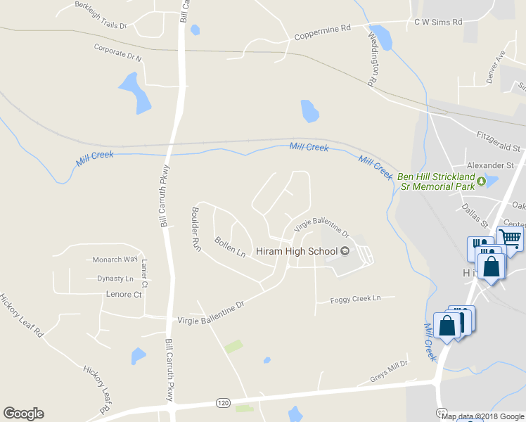 map of restaurants, bars, coffee shops, grocery stores, and more near 504 Baywood Way in Hiram