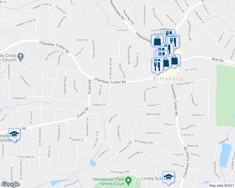 map of restaurants, bars, coffee shops, grocery stores, and more near 3097 Wembley Ridge in Doraville