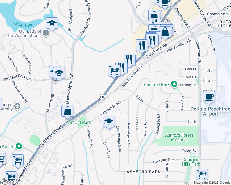 map of restaurants, bars, coffee shops, grocery stores, and more near 1699 8th Street in Atlanta