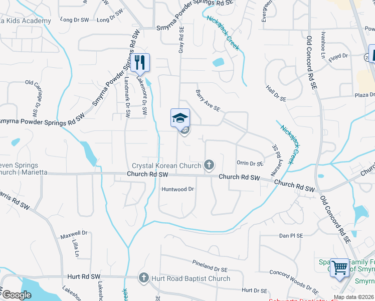 map of restaurants, bars, coffee shops, grocery stores, and more near 3071 Norton Court Southeast in Smyrna