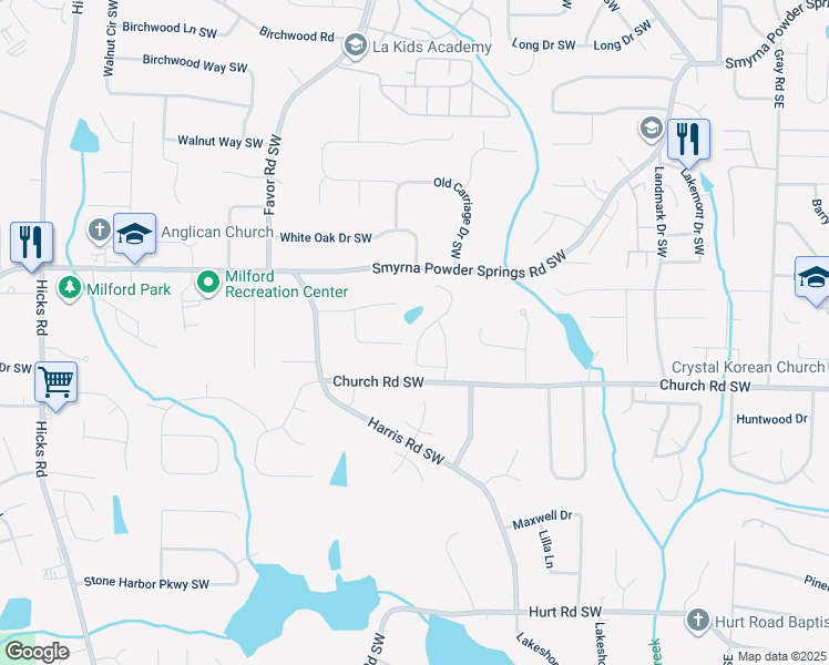 map of restaurants, bars, coffee shops, grocery stores, and more near 3050 Moser Way in Marietta