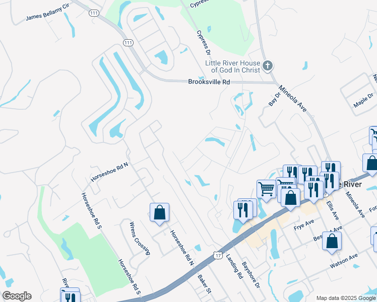 map of restaurants, bars, coffee shops, grocery stores, and more near 724 Solstice Court in Little River