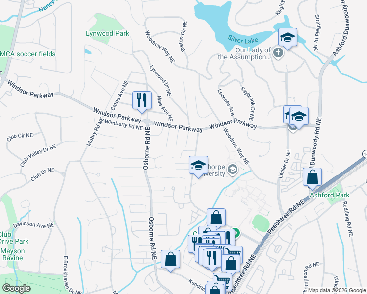 map of restaurants, bars, coffee shops, grocery stores, and more near 3080 Fala Place Northeast in Atlanta