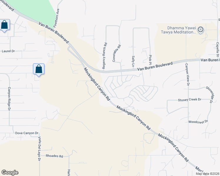 map of restaurants, bars, coffee shops, grocery stores, and more near Paseo De Vega in Riverside