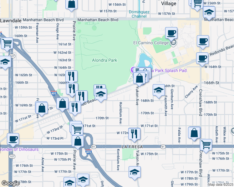 map of restaurants, bars, coffee shops, grocery stores, and more near 3722 Redondo Beach Boulevard in Torrance
