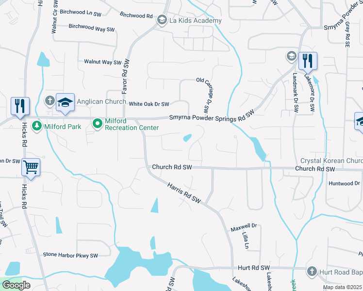 map of restaurants, bars, coffee shops, grocery stores, and more near 3050 Moser Way in Marietta