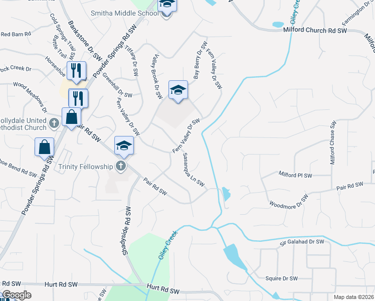 map of restaurants, bars, coffee shops, grocery stores, and more near 3069 Sasanqua Lane Southwest in Marietta