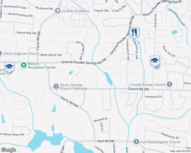 map of restaurants, bars, coffee shops, grocery stores, and more near 3080 Brownmoore Drive in Marietta