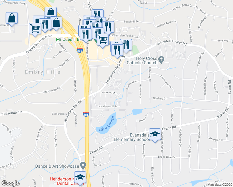map of restaurants, bars, coffee shops, grocery stores, and more near 3524 Ashwood Ln in Atlanta